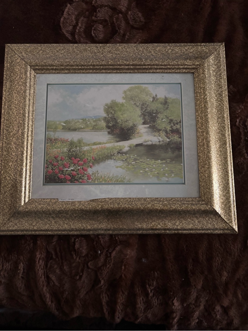 Framed Landscape Print with Gold Frame and Pastel Scene